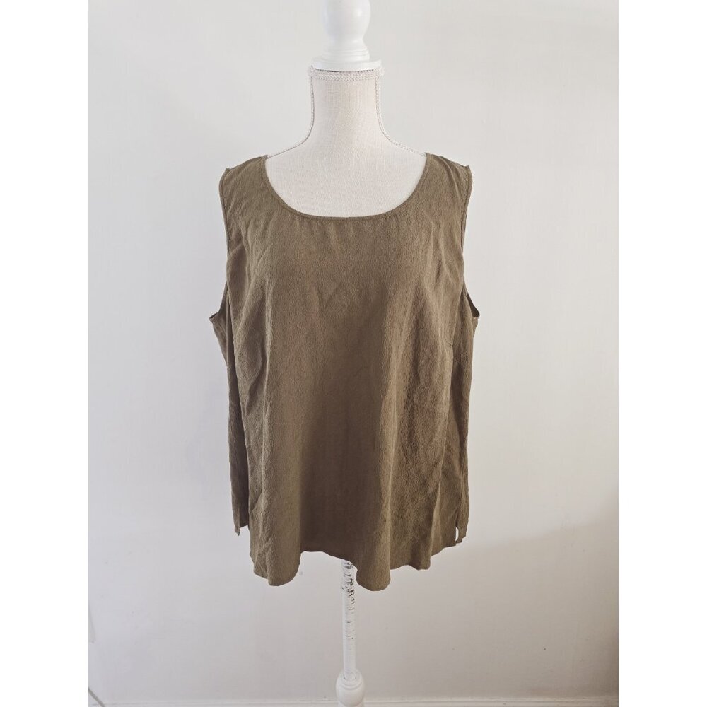Citron Santa Monica Silk Brown Green Sleeveless Tank Top Cami Camisole Blouse 2X